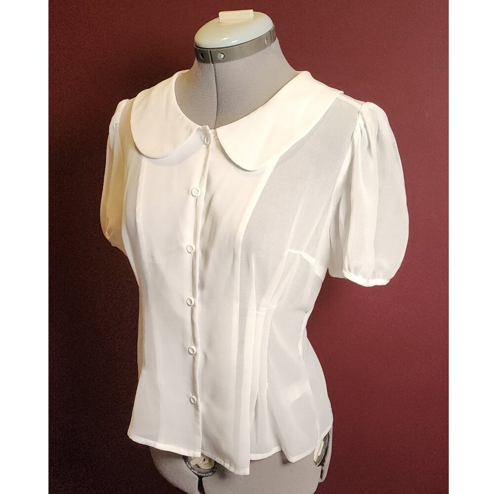 White Chiffon Blouse - Peter Pan Collar - Dolls Kill Size L - Picture 3 of 9